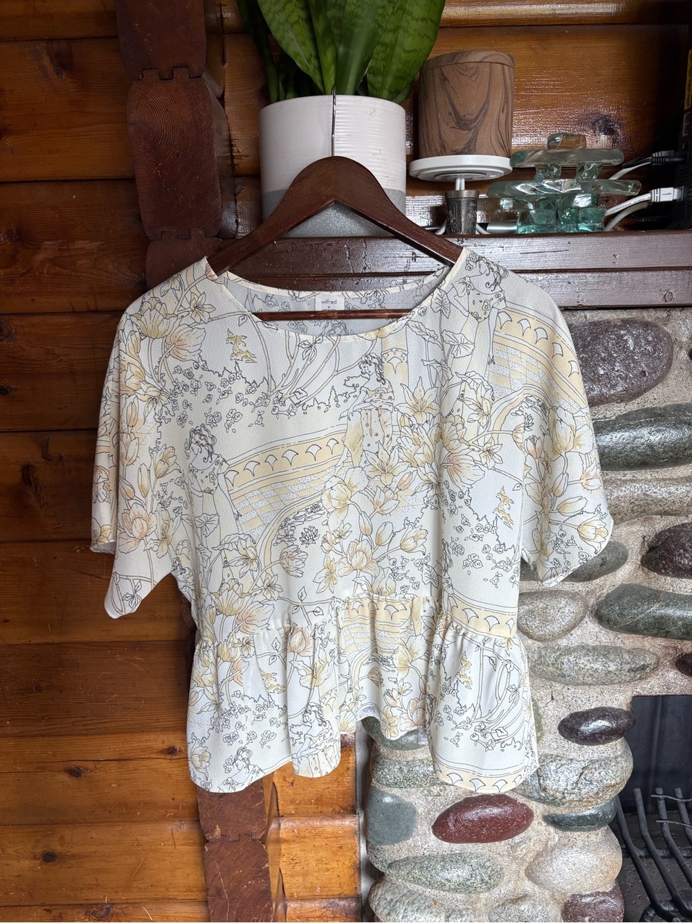 Wilfred Aritzia Cottagecore Floral Peplum Blouse Medium Yellow - Picture 2 of 7
